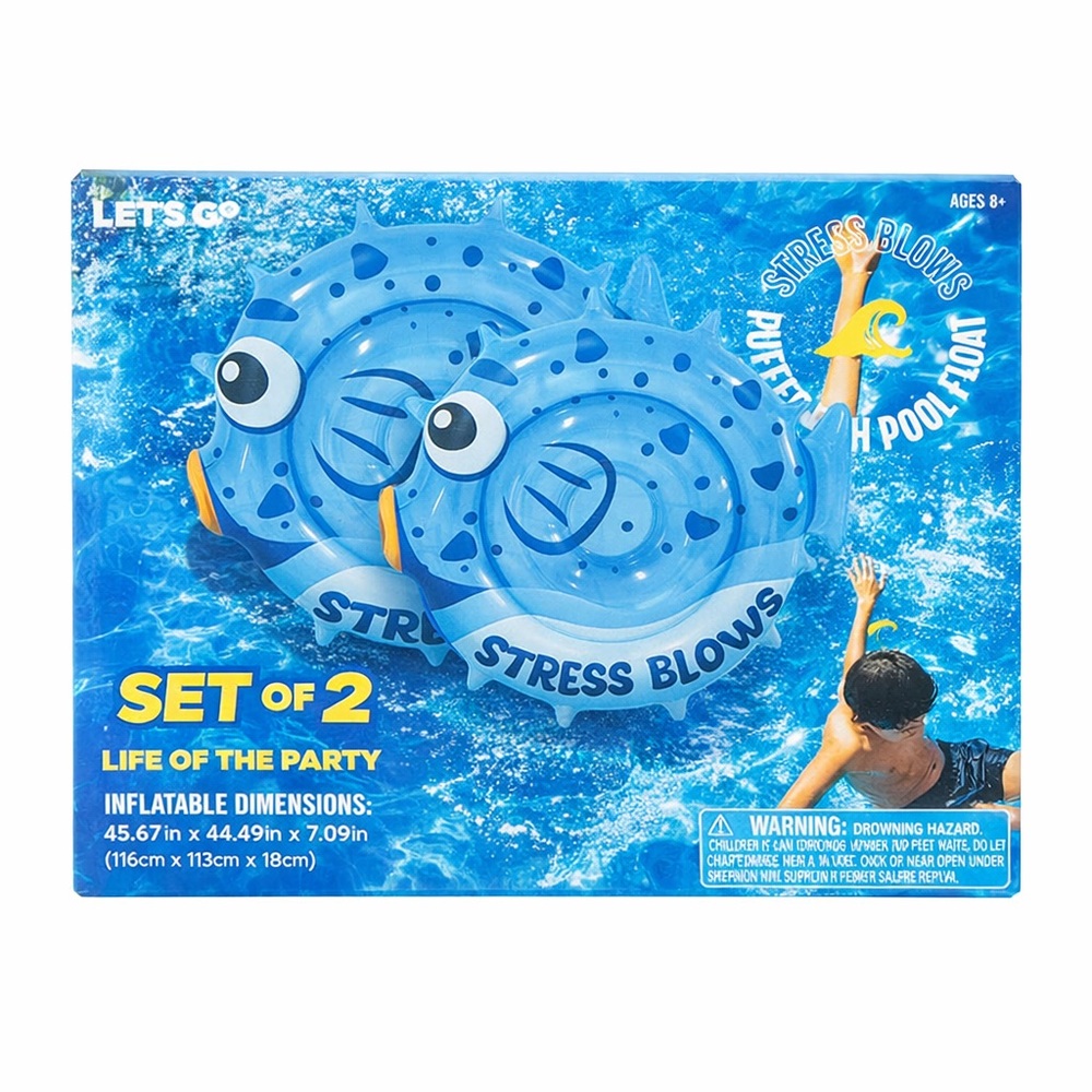 Set of 2 Puffer Fish Pool Float Inflatable 45” Stress Blows NEW Sealed